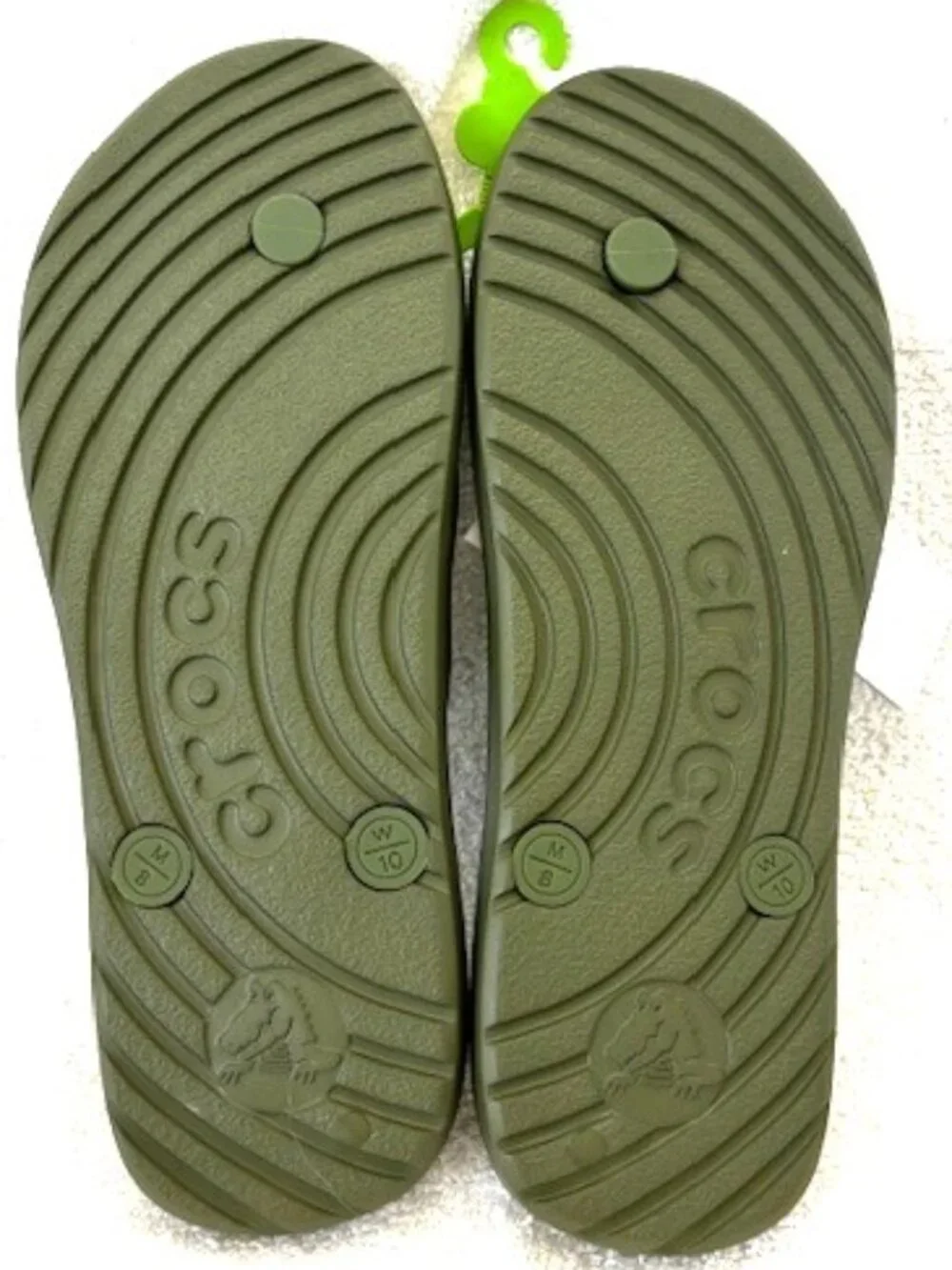 Crocs brand olive color flip flops NWT Men's Size 8/Women's Size 10